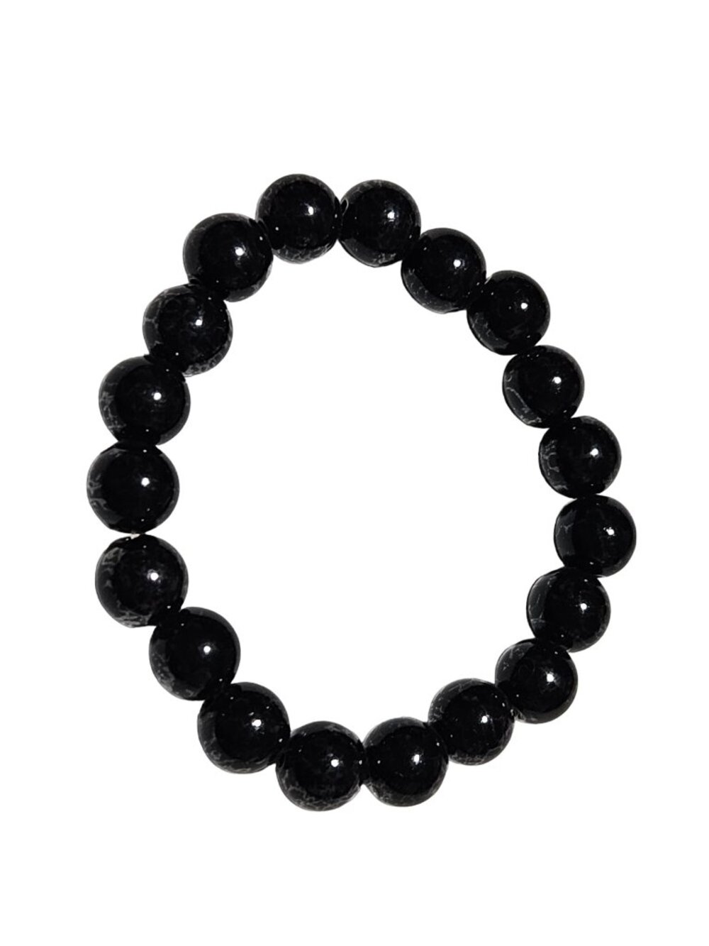 Black Beaded Stretch Bracelet Snowflake Obsidian Protection Spiritual Boho